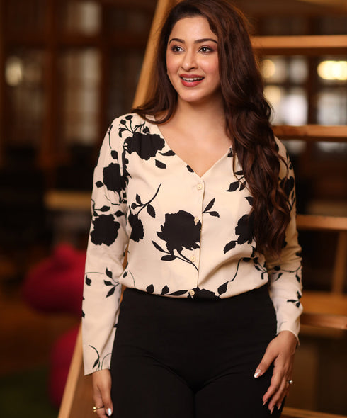 Long Sleeve Drop Shoulder Vneck Top